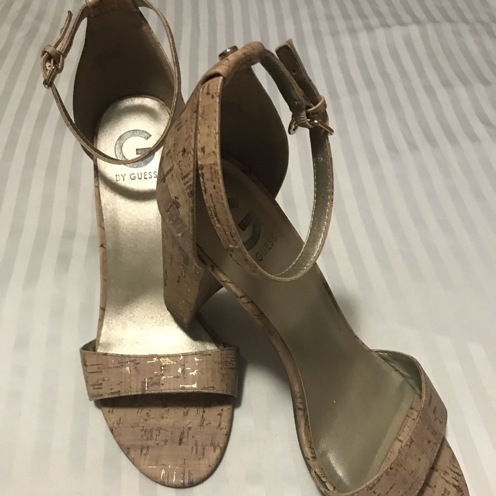 G by Guess Cork Ankle Strap Heels